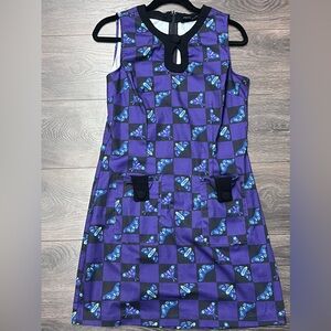 SMAK PARLOUR M A Line Purple Black Keyhole Retro Death Head Moth Mod Dress